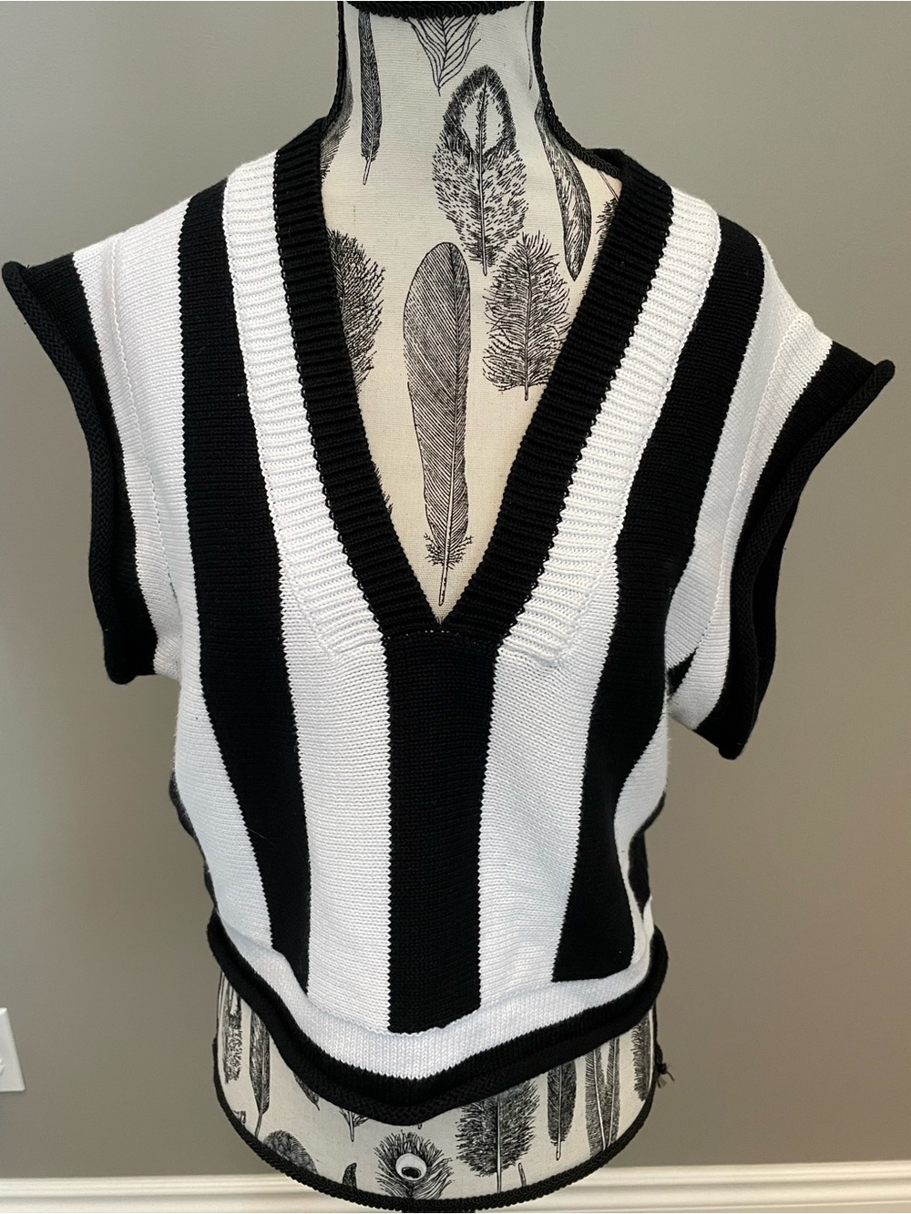 Classic Black & White V-Neck Stripe Sweater Vest